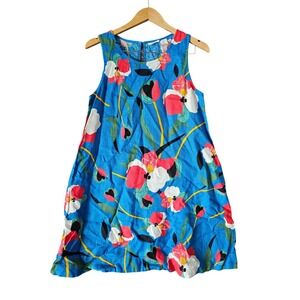 Sigrid Olsen Women's Sleeveless Blue‎ Floral Linen Shift Dress Small Flowers